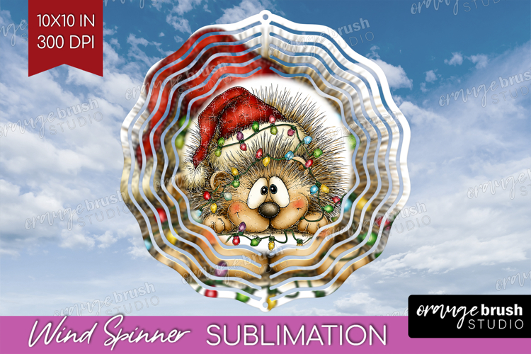 Hedgehog Tangled In Christmas Lights Wind Spinner PNG