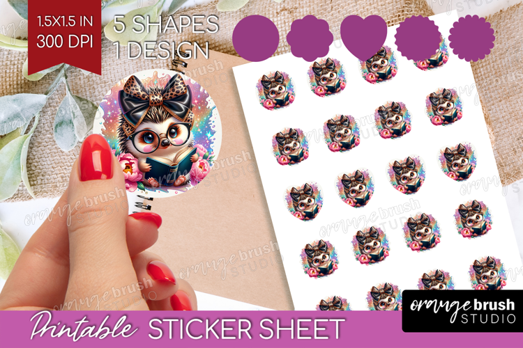 Hedgehog Reading Round Sticker Book Lover Printable Sticker