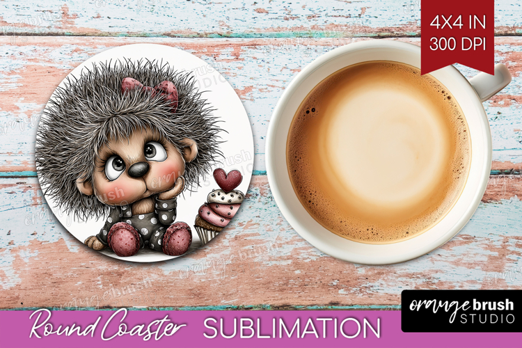 Hedgehog Valentine Round Coaster Whimsical Animal Coaster