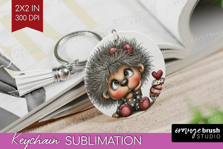 Hedgehog Valentine Keychain PNG Whimsical Animal Keychain