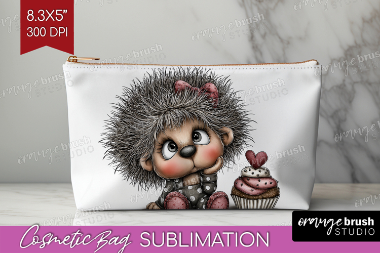 Hedgehog Valentine Cosmetic Bag Whimsical Animal Makeup Bag