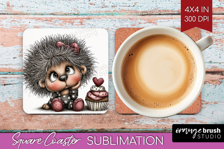 Hedgehog Valentine Square Coaster Whimsical Animal Coaster