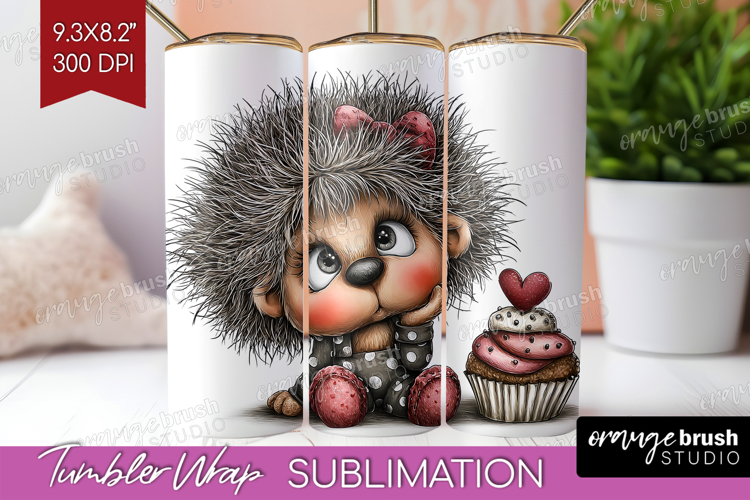 Hedgehog Valentine Tumbler Wrap Whimsical Animal Tumbler PNG