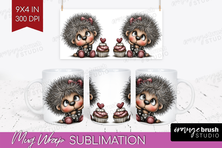 Hedgehog Valentine Mug Wrap Whimsical Animal Mug PNG