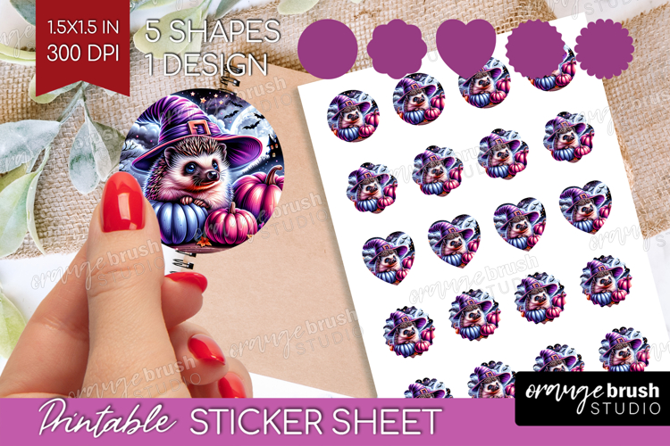 Hedgehog Halloween Round Sticker Cute Animal Printable