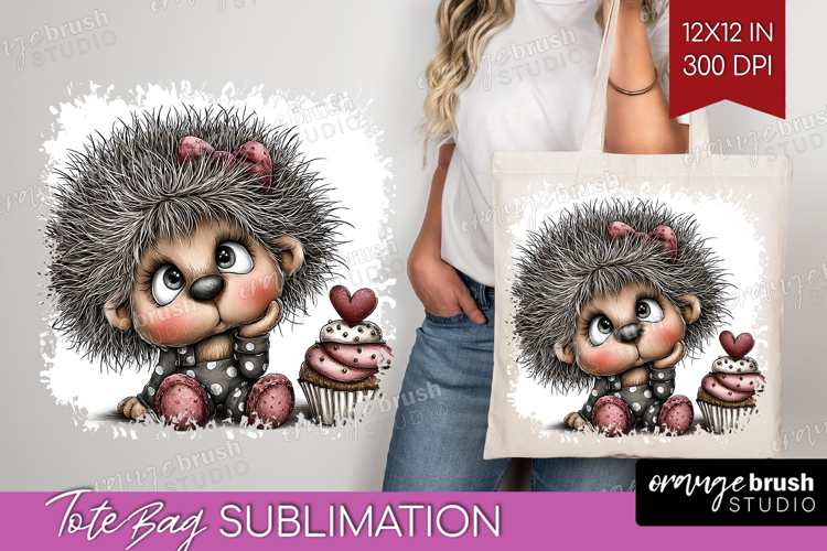 Hedgehog Valentine Tote Bag Whimsical Animal Tote Bag PNG