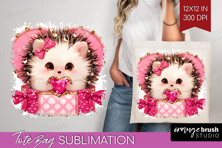Hedgehog Valentine Tote Bag Cute Valentines Day Tote Bag PNG
