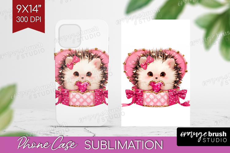 Hedgehog Valentine Phone Case PNG Cute Valentines Day Case