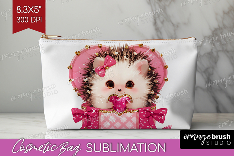 Hedgehog Valentine Cosmetic Bag Cute Valentines Day Makeup