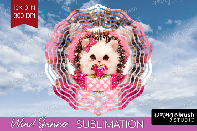 Hedgehog Valentine Wind Spinner Sublimation PNG Cute Day