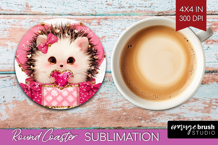 Hedgehog Valentine Round Coaster Cute Valentines Day Coaster