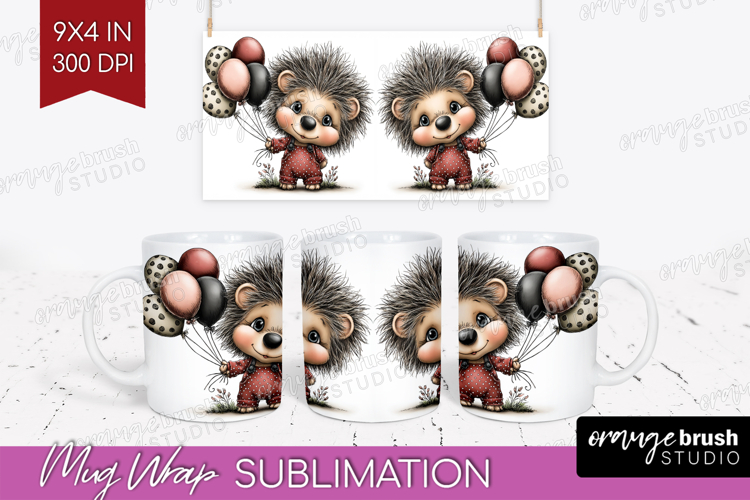 Hedgehog Valentine Mug Wrap Whimsical Animal Mug PNG