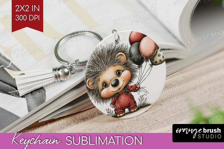 Hedgehog Valentine Keychain PNG Whimsical Animal Keychain