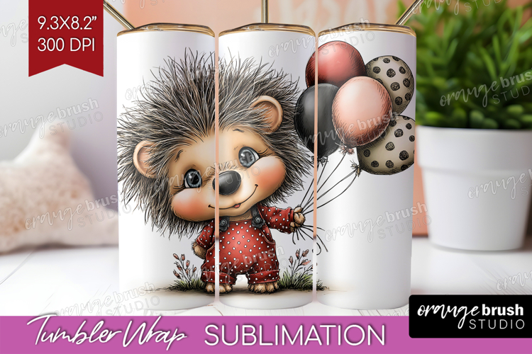 Hedgehog Valentine Tumbler Wrap Whimsical Animal Tumbler PNG