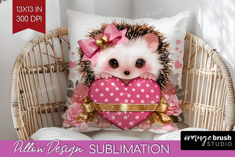 Hedgehog Valentine Pillow Sublimation Cute Valentines Day