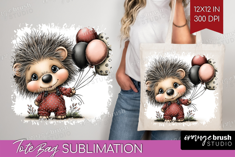 Hedgehog Valentine Tote Bag Whimsical Animal Tote Bag PNG