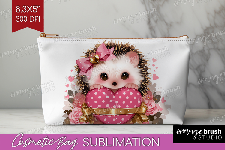 Hedgehog Valentine Cosmetic Bag Cute Valentines Day Makeup