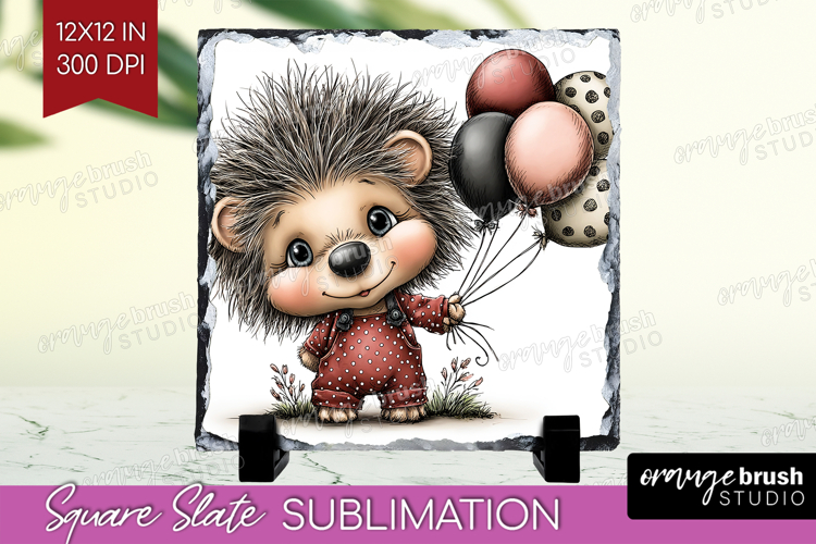 Hedgehog Valentine Slate PNG Whimsical Animal Square Slate