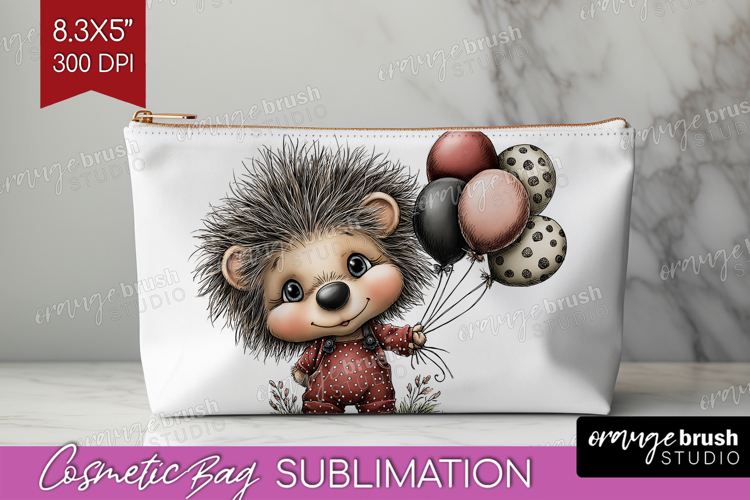 Hedgehog Valentine Cosmetic Bag Whimsical Animal Makeup Bag