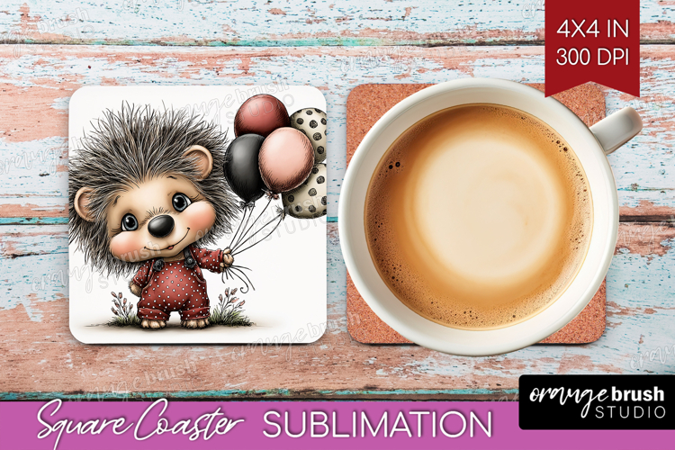 Hedgehog Valentine Square Coaster Whimsical Animal Coaster