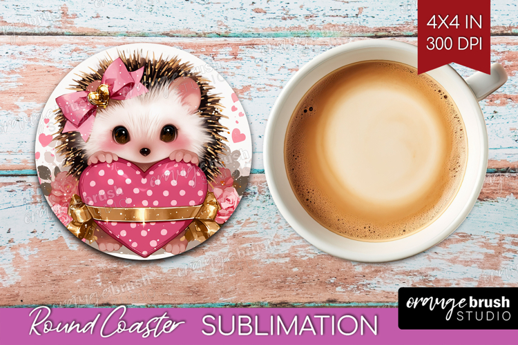 Hedgehog Valentine Round Coaster Cute Valentines Day Coaster