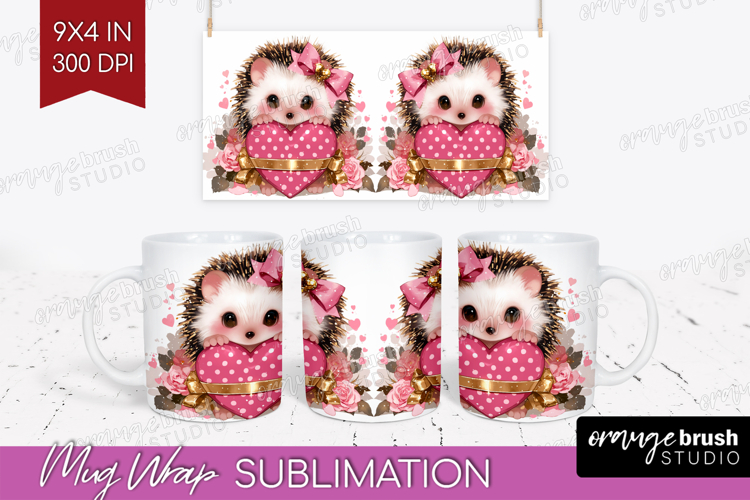 Hedgehog Valentine Mug Wrap Cute Valentines Day Mug PNG