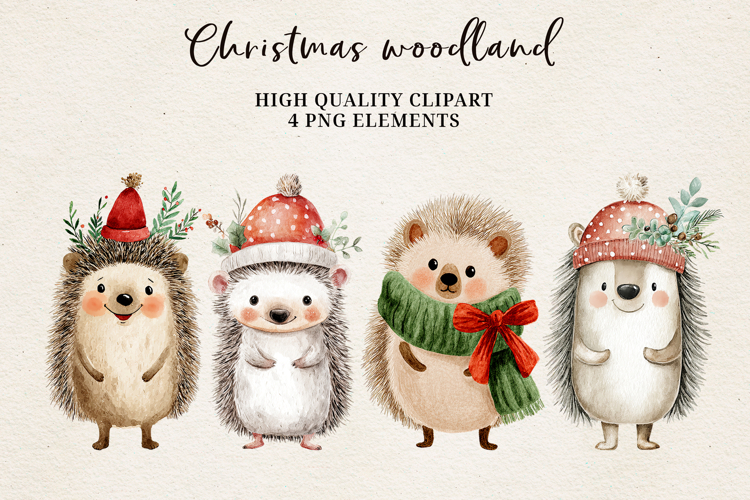 Christmas Woodland Hedgehogs | Cute Winter Hedgehog Clipart