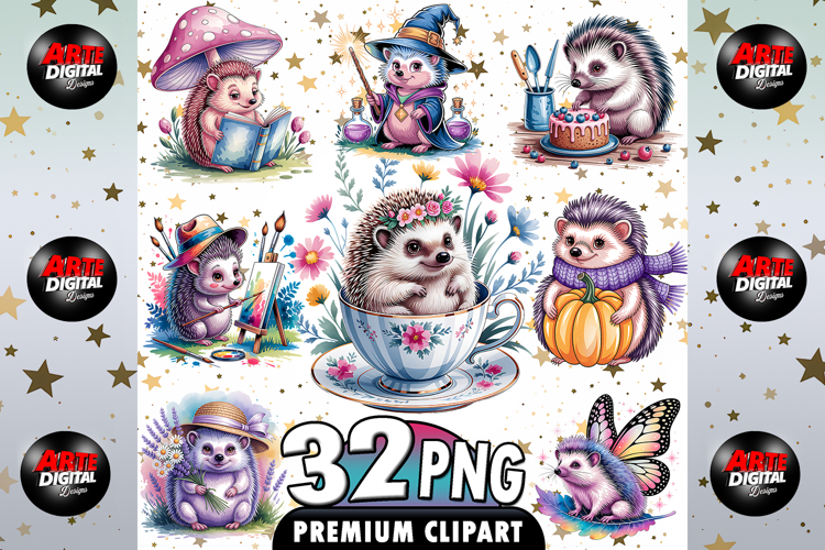 Cute Hedgehog Watercolor Bundle