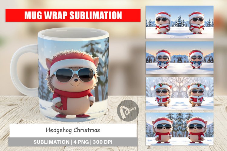 Mug Wrap Design Hedgehog Christmas