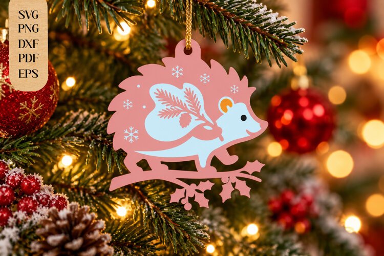 Hedgehog Christmas Ornament Laser Cut SVG example image 1