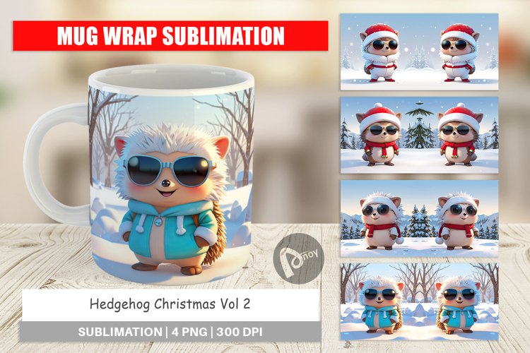 Mug Wrap Design Hedgehog Christmas