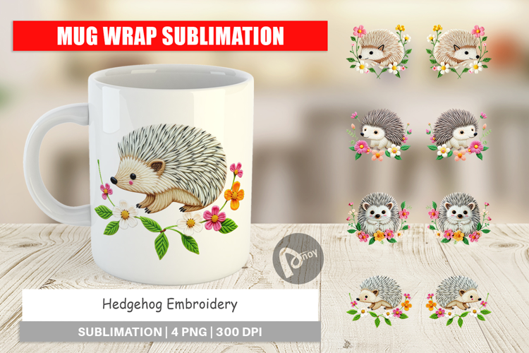 Mug Wrap Hedgehog Embroidery