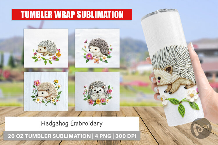 Tumbler Hedgehog Embroidery example image 1