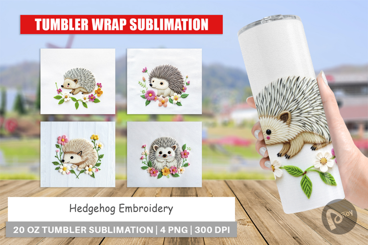 Tumbler Hedgehog Embroidery