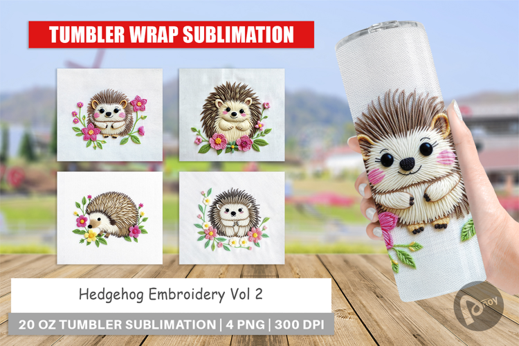 Tumbler Hedgehog Embroidery