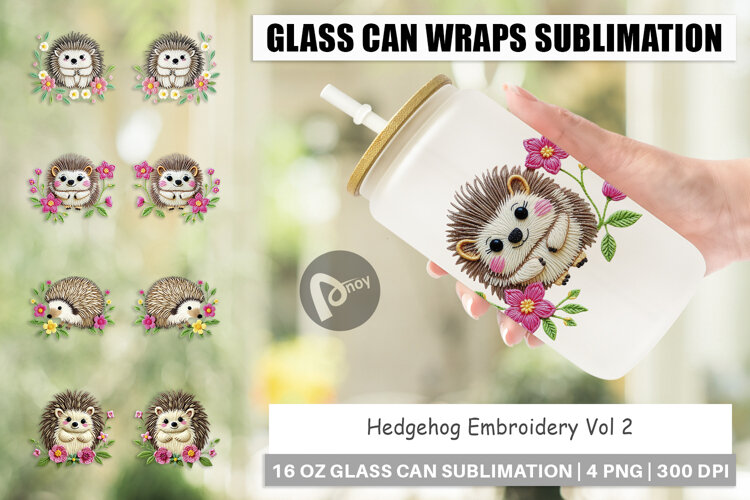 Glass Can Hedgehog Embroidery example image 1