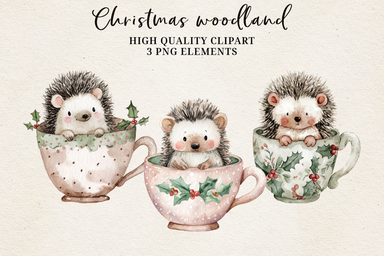 Christmas Woodland Hedgehogs PNG | Cute Winter animals