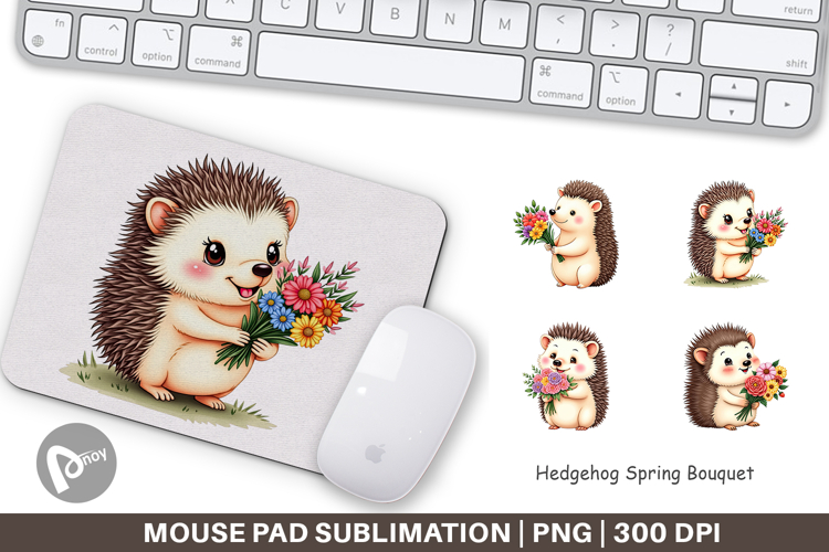 Mouse Pad Hedgehog Spring Bouquet