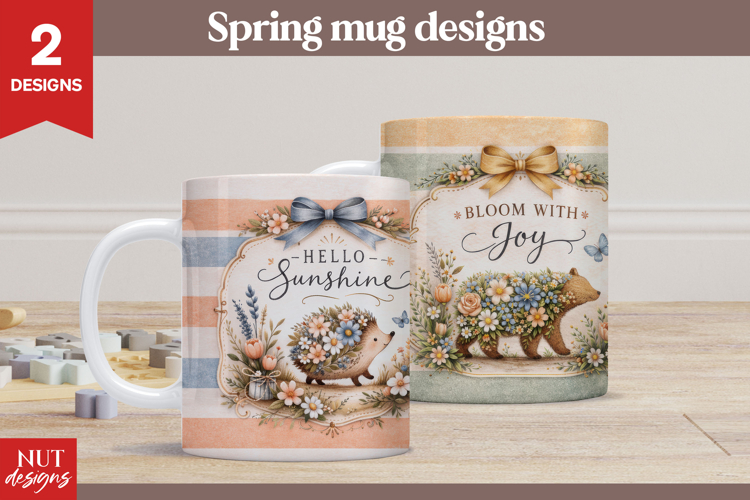 Spring Mug Vintage Floral animals Mug wrap Spring quote