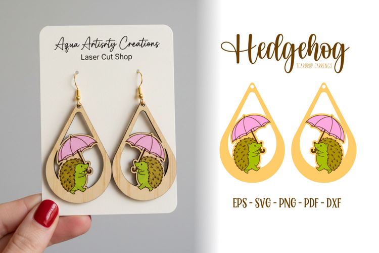 Hedgehog Earring, Spring Animal Earrings, Laser Cut SVG