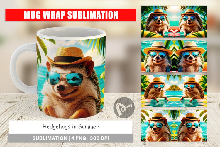 Mug Wrap Design Hedgehogs in Summer