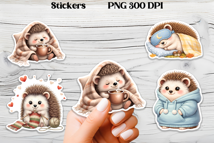 Cozy hedgehog stickers printable | Funny animal stickers PNG
