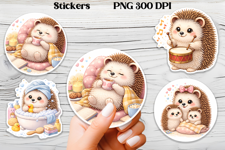 Cozy hedgehog stickers printable | Funny animal stickers PNG