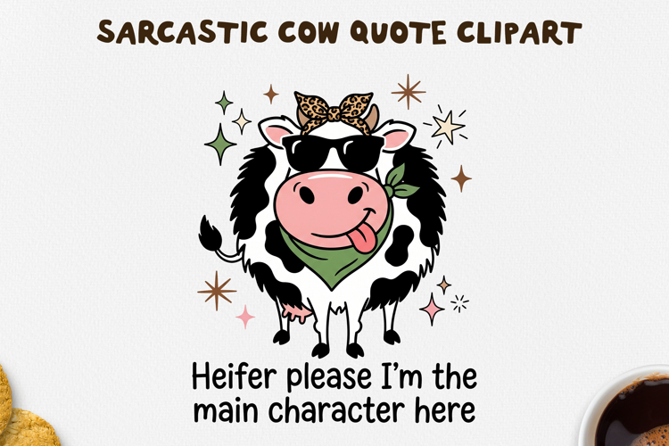 Sarcastic Cow PNG Sublimation Design.