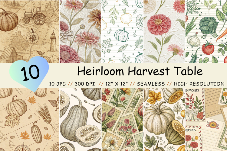 Heirloom Harvest Table Digital Paper, Seamless Pattern