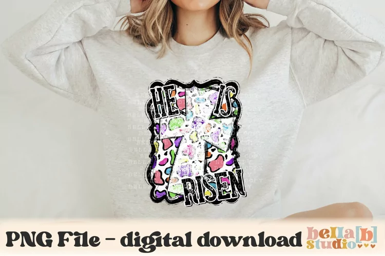 He Is Risen PNG Design, Colorful Leopard Cross