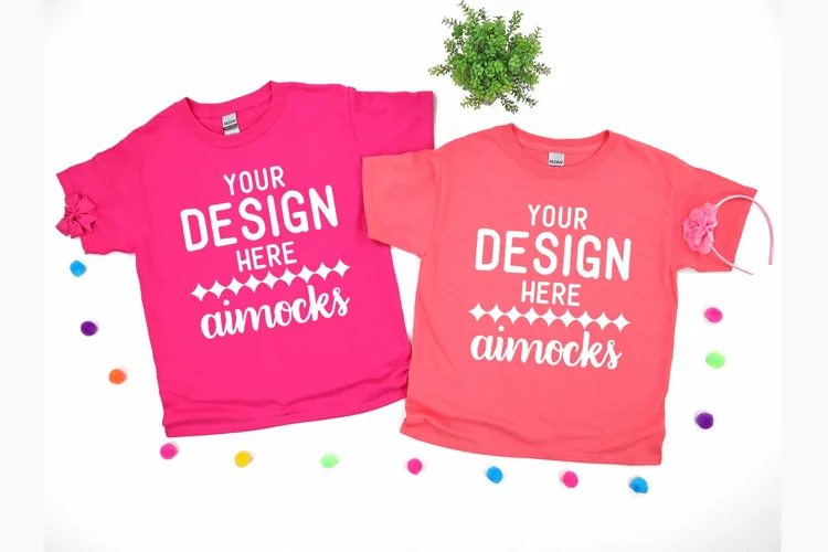 Heliconia and Coral Silk 500B Youth Gildan T-shirt Mockup