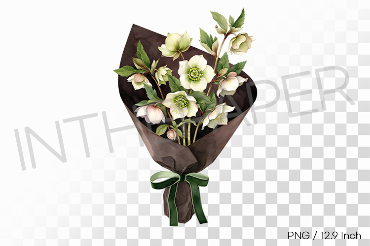 Muted Brown Wrap Hellebore Bouquet PNG Flower Clipart Illust