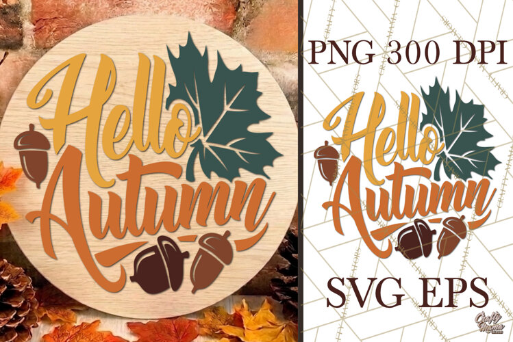Hello Autumn Fall Round Sign SVG example image 1