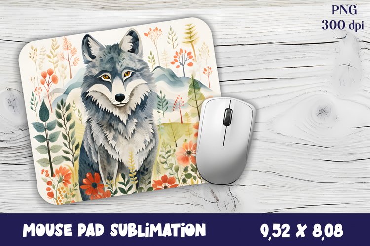 Mouse Pad Happy Cute watercolor wolf autumn
